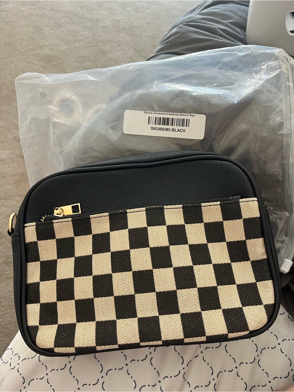 Zenana Outfitters Black & Cream Checkered Crossbody Purse Bag